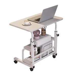 Mobile Laptop Desk Height Adjustable Rolling Computer Table with Wheels Portable Bedside Tray Table for Bed Sofa Small Overbed Standing Table Space Saving Study Desk Storage Rack Mesh Utility Cart for Bedroom Living Room Dorm Apartment