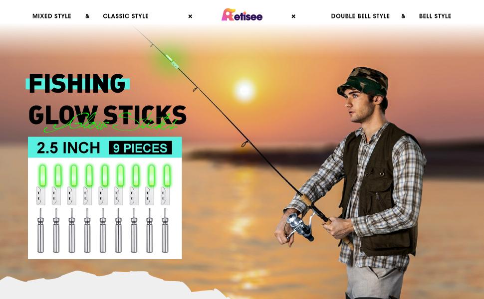 Retisee 9 Pcs 2.5 Inch Fishing Glow Sticks LED Fishing Pole Light Night Fish Strike Alert Glow Stick Bite Alarm Night Fish Rod Waterproof Luminous Rod