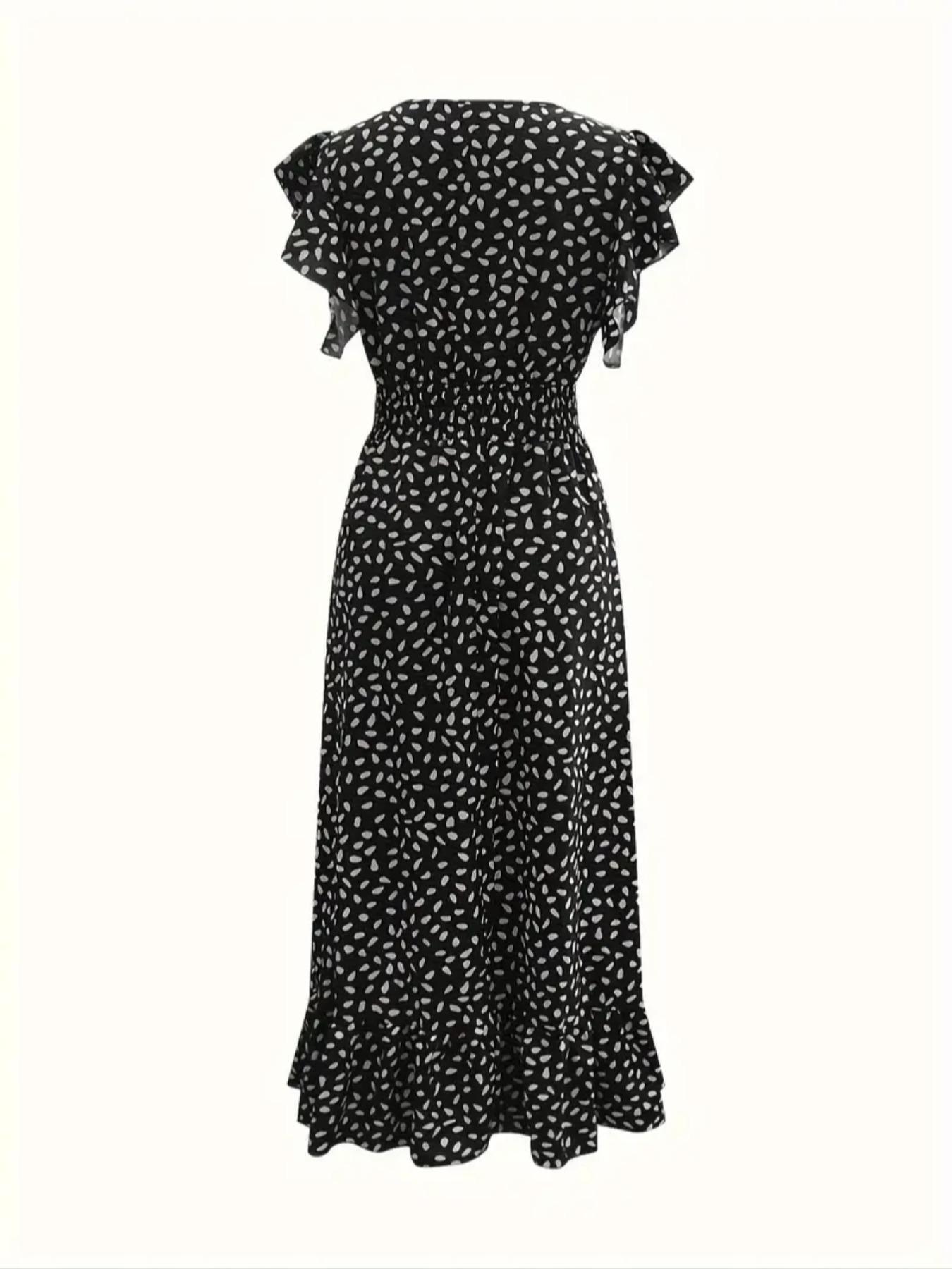 Women's Spring Summer Fashion Casual Floral V Neck Ruffle Waist Slim Bohemian Boho Style Dress, Long Cap Sleeve Fitted Wrap Dress for Vacation Women's Spring Summer Fashion Casual Floral V Neck Ruffle Waist Slim Bohemian Boho Style Dress, Long Cap Sleeve Fitted Wrap Dress for Vacation