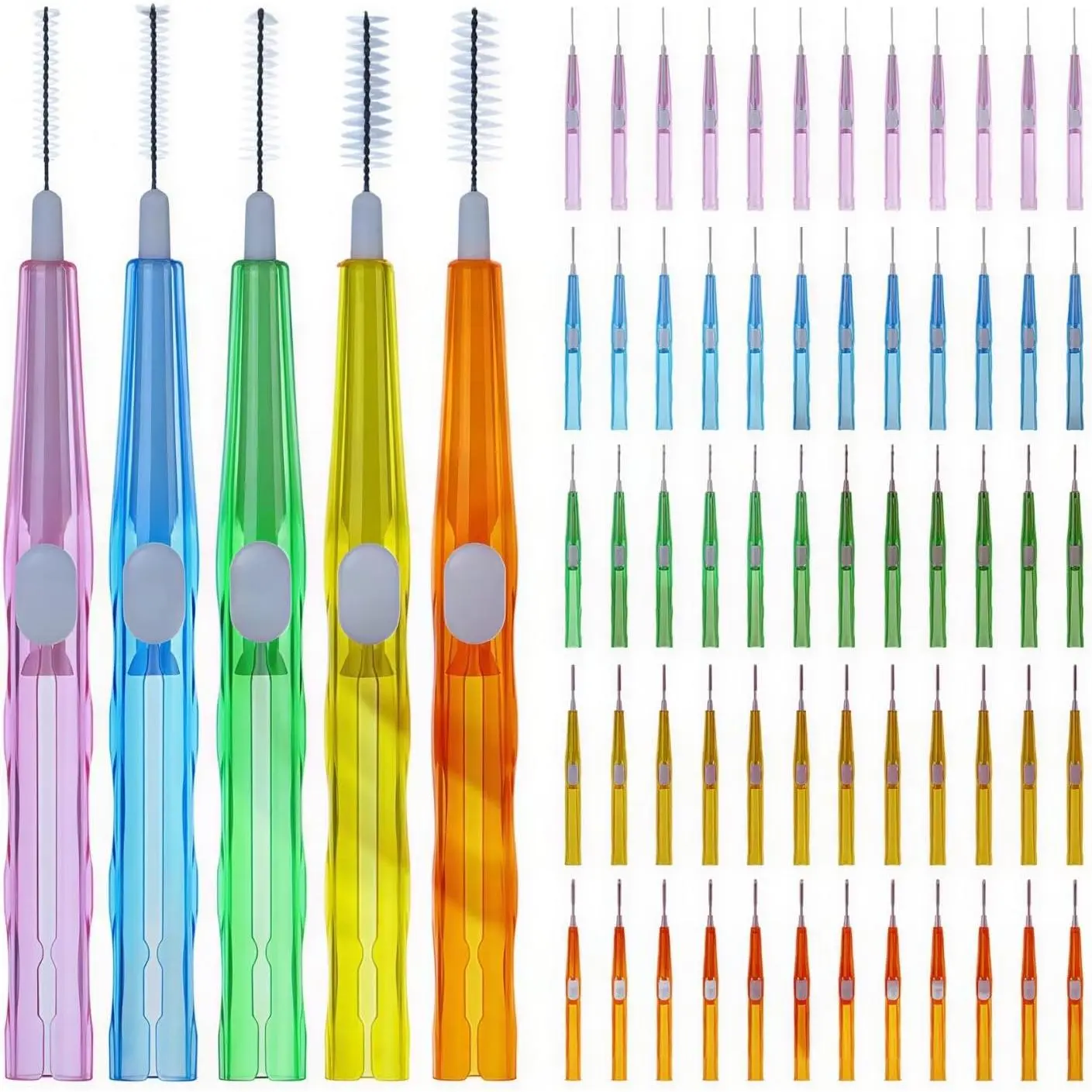60 Pieces Braces Brush for Cleaner Interdental Brush Toothpick Dental Tooth Flossing Head Oral Dental Hygiene Flosser Toothpick Cleaners Tooth Tool(Bright Colors,Multiple Sizes)