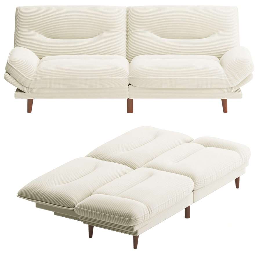 2 Seater Convertible Futon Sofa Bed, Comfy Loveseat Sleeper with Adjustable Backrest & Armrest, Twin Couch for Living Room Bedroom