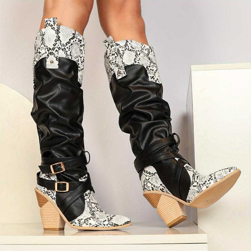 Stunning Snake Pattern Western Cowboy Boots for Women - High Heel, Pointed Toe, Comfortable, Breathable, Soft Upper, Durable Outsole, Perfect for Fall and Winter - Handcrafted in Chengdu, China with Unique Random Print