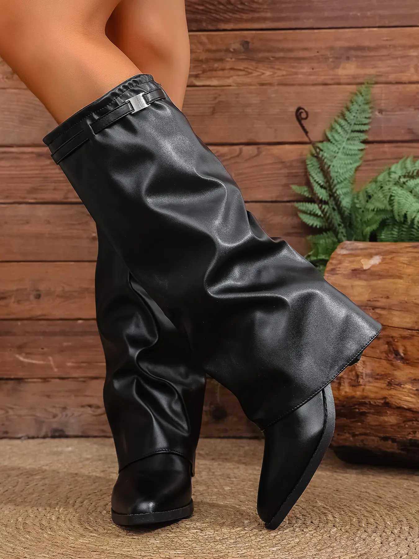 Women's New Pleated Boots, Buckle Boots, Pointed Toe, Retro American Style, Urban Commute, Streetwear, Casual, Fall & Winter