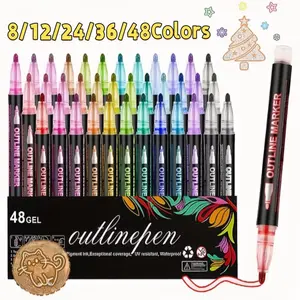 Double Line Contour Markers, 48 Colors Super Twisted, Shiny Outline Marker Set, Metal Color Markers (sparkle) for Writing, Drawing, DIY Art Crafts, Shiny Finish, Art Marker Pen, Doodle Drawing Pen