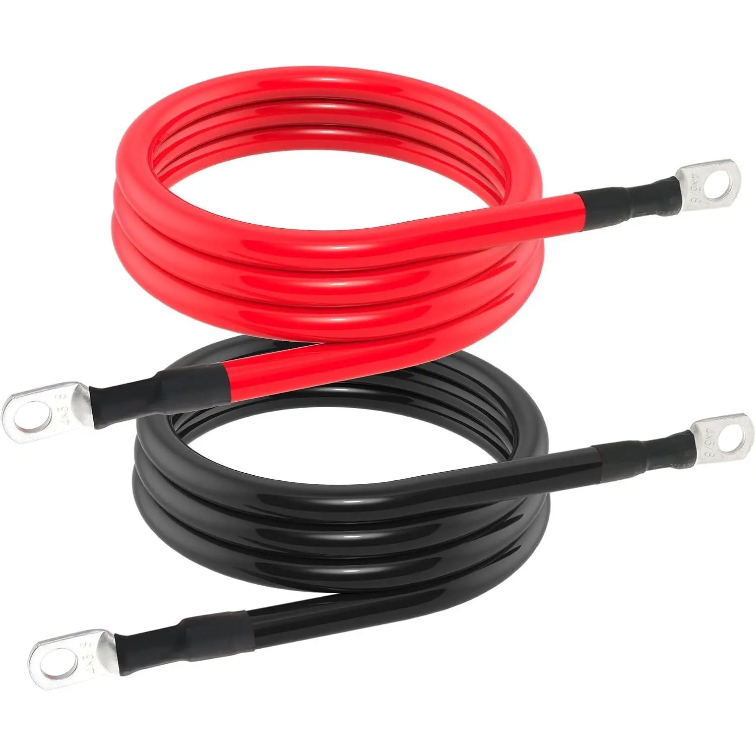 4 AWG Battery Cable 4AWG Gauge Pure Copper Battery Inverter Cables with 3/8 in Lugs Both Ends Power Inverter Wire Set for Automotive Solar Marine Boat RV Car Motorcycle Red and Black (5FT)