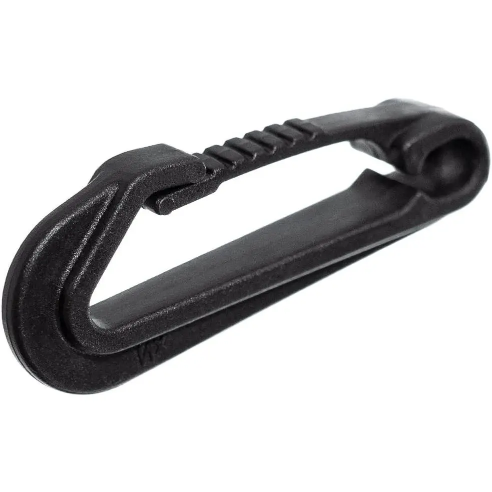 Flat Plastic Wingless Snap Bungee Hooks, 1/4 in Black Heavy Duty Shock Cord Hooks (10 Pack) for Camping, Nautical Use by Outdoor Enthusiasts