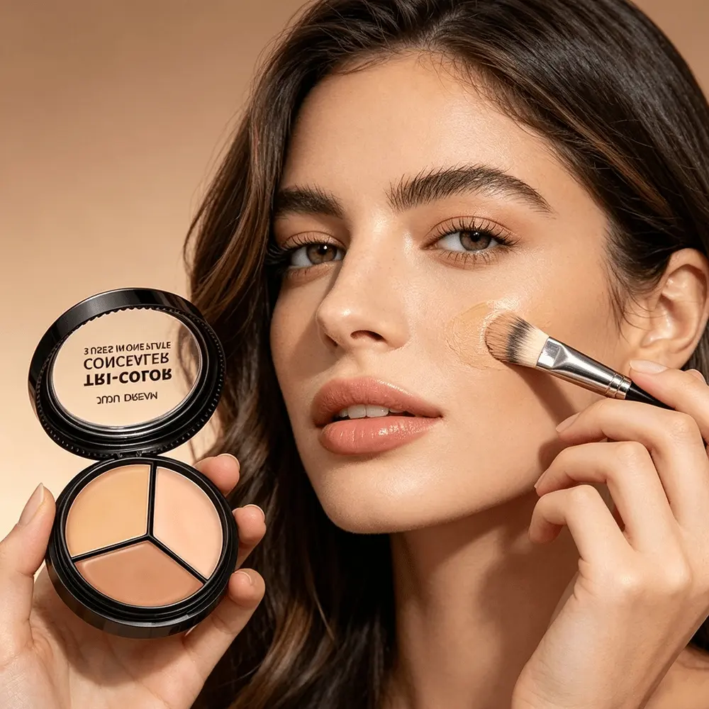 JUJU DREAM Tri-Color Multi-task Concealer Palette, Brightening, High Coverage To Cover Dark Circles, Sweat-proof & Waterproof Long-wear Formula, No Caking Or Creasing, Works For Spot Concealing, Under-eye Highlight & Facial Sculpting Flawless Base Makeup