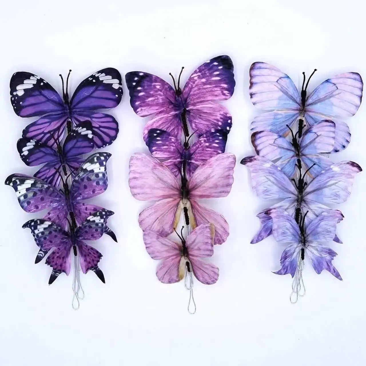 12 PCS Artificial Fabric Butterflies, 2 Sizes Reusable Butterly Crafts Decor, DIY 3D Butterfly Decorations for Fake Flowers Floral Nursery Wedding Tea Party Birthday Easter Spring. (Purple Large)
