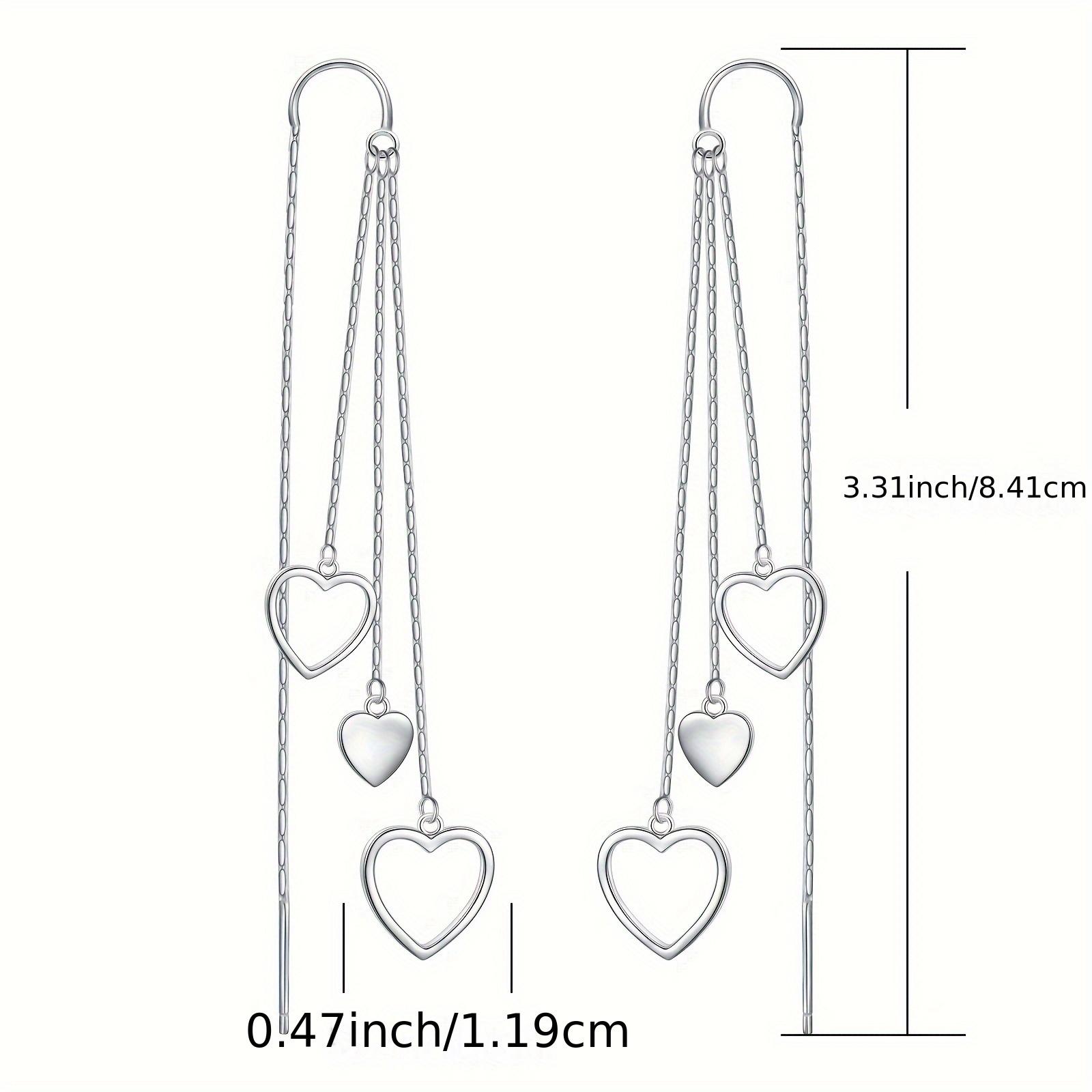 Sterling Silver Threaded Earrings Heart Tassel Dangle Drop Long Chain Earrings Jewelry Gifts For Women
