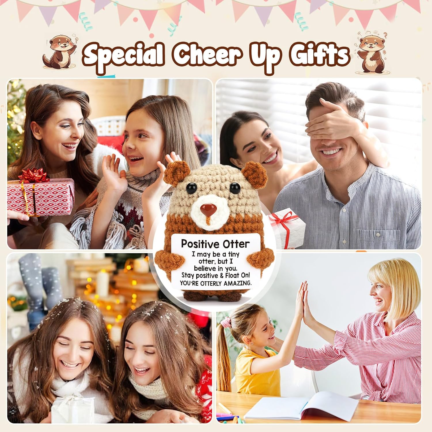 Crochet Otter Positive Emotional Support Gifts - Inspirational Motivational Handmade Stuffed Decor, Funny Pickle Potato Style Companion, Perfect Galentines Valentines Day Easter Birthday Presents for Women Men Teens Son Daughter Friends to Encourage