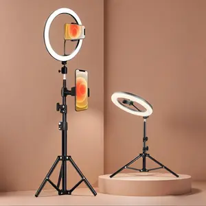 10 Inch Selfie Ring Light with 43 Inch Flexible Tripod Stand, Independent Phone Holder, Adjustable Three-Color LED Lamp