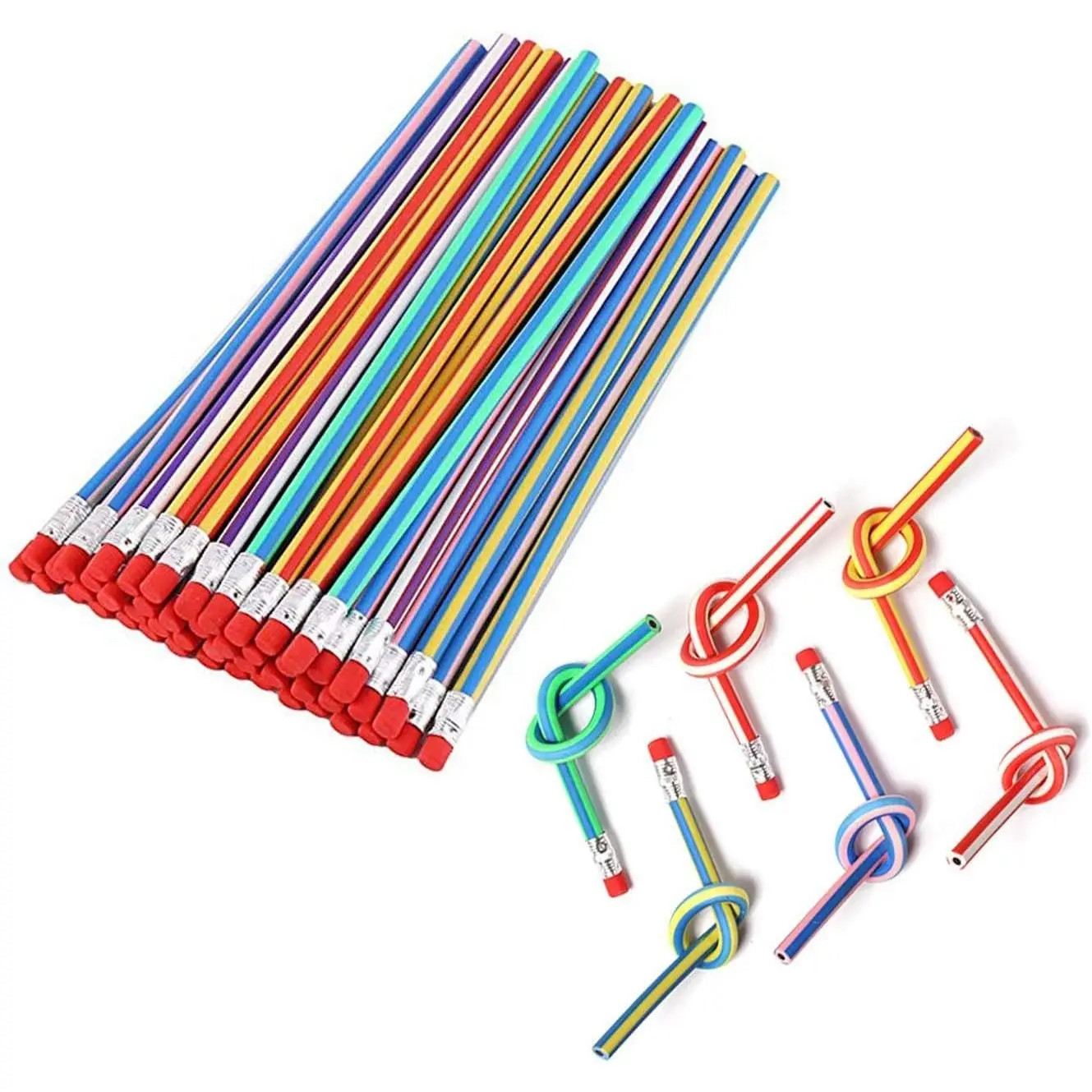 35 PCS Flexible Bendy Soft Pencils with Colorful Stripes and Eraser - Ideal Gift for Students, Children, and School Supplies