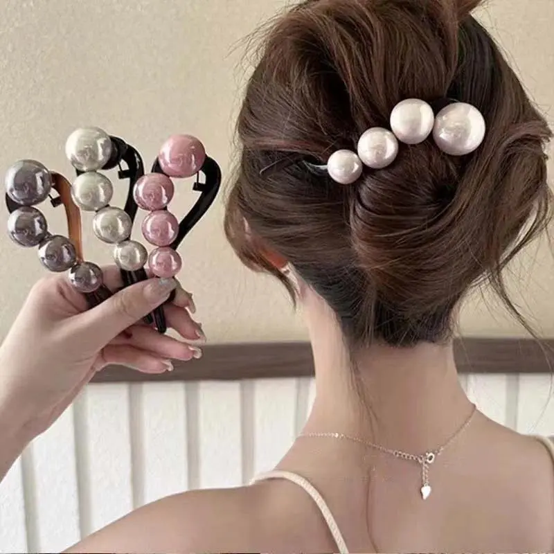 Elegant Big Pearl Hairpin for Women Simple Solid Color Plastic One Word Twist Clip Hairpin Shark Clip Headwear Hair Accessorie