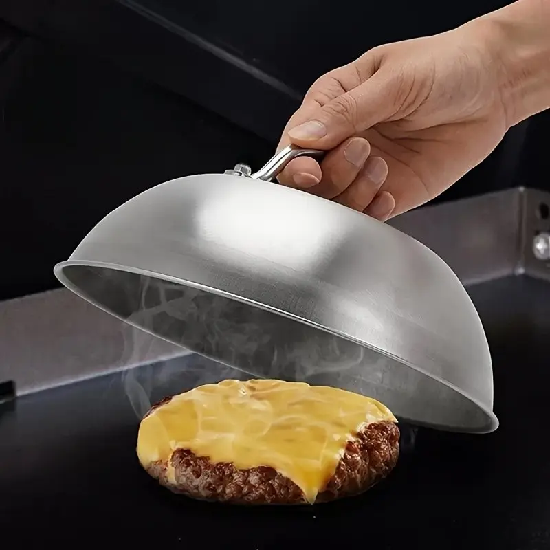 Food Grade Stainless Steel Cheese Melting Lid, Universal Grill Pot Cover, Oil Splash Proof with Handle, Durable Rust Resistant, Easy Clean, 304 Stainless Steel, High-Quality Kitchen Tool, Suitable for Home and Commercial Use
