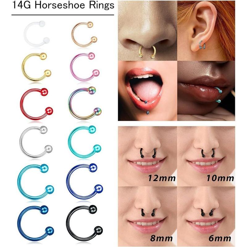 FINREZIO 48Pcs 14G Stainless Steel Horseshoe Nose Septum Rings Piercing Jewelry Cartilage Helix Tragus Earring Hoop Eyebrow Lip Hoop Piercing Ring for Women Men 6mm 8mm 10mm 12mm Daily FINREZIO 48Pcs 14G Stainless Steel Horseshoe Nose Septum Rings Piercing Jewelry Cartilage Helix Tragus Earring Hoop Eyebrow Lip Hoop Piercing Ring for Women Men 6mm 8mm 10mm 12mm Daily