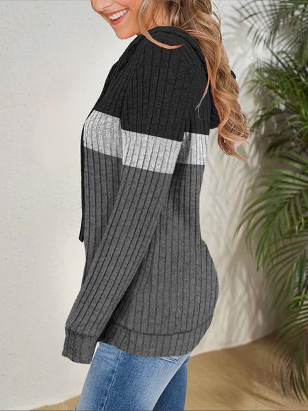 Women's Fall Fashion Colorblock Hooded Sweatshirt, Long Sleeve Pullover, Casual Streetwear, Ladies' Clothing for Daily Wear