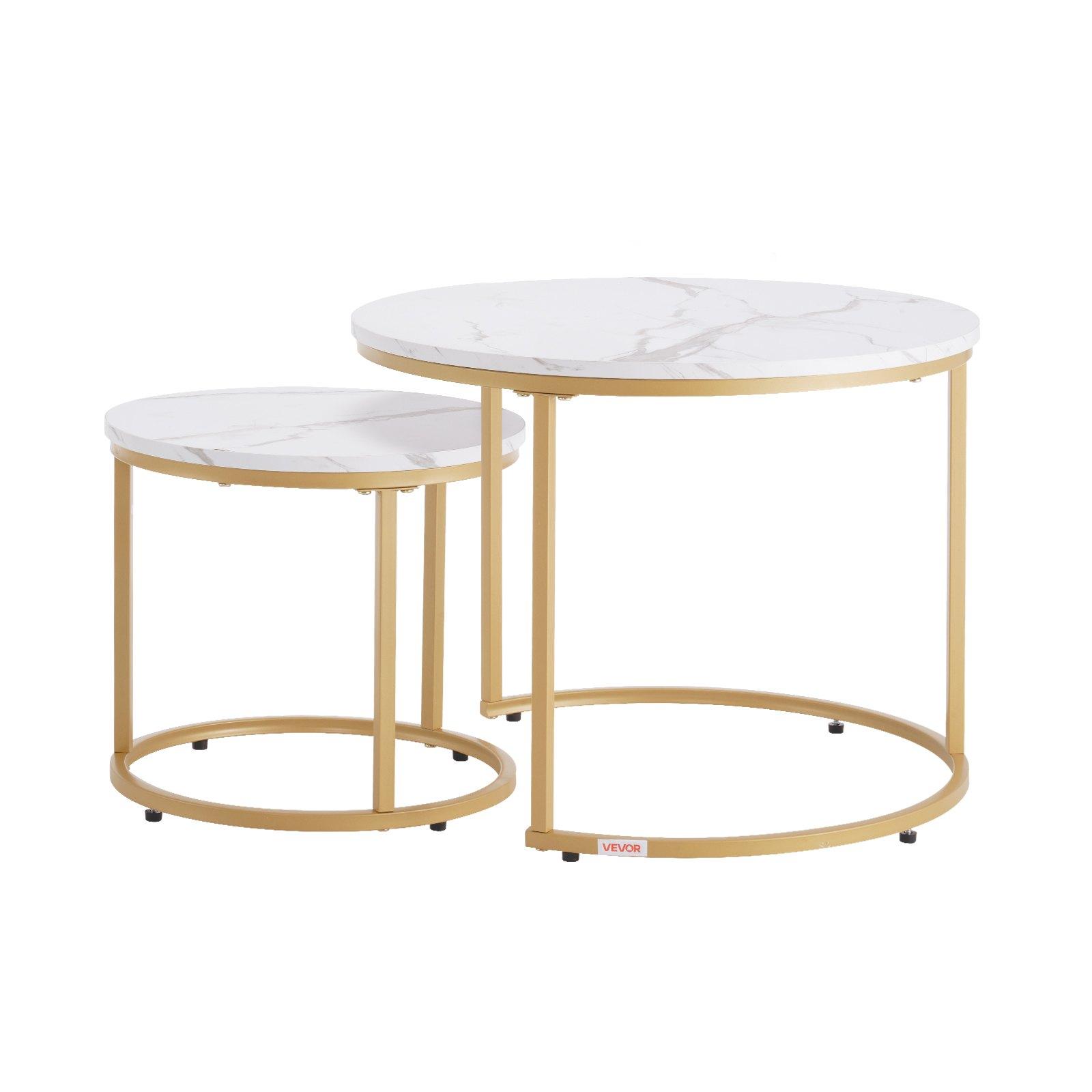 VEVOR Nesting Coffee Table Set of 2, 23.6 in Round Coffee Table, Nesting Tables for Small Place, Vintage End Side Tables Night Stand with Metal Frame, for Living Room, Bedroom, Office (White & Gold) VEVOR Nesting Coffee Table Set of 2, 23.6 in Round Coffee Table, Nesting Tables for Small Place, Vintage End Side Tables Night Stand with Metal Frame, for Living Room, Bedroom, Office (White & Gold)