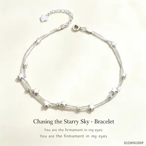 Women Double Layer Stack Bracelet, Plated 925 Silver Dainty Wrist Jewelry With Tiny Five-pointed Star Charms, Minimal Fresh Sweet Accessory, Sentimental Matching Gift For Bestie Daily Campus Casual Spring Summer Outfits