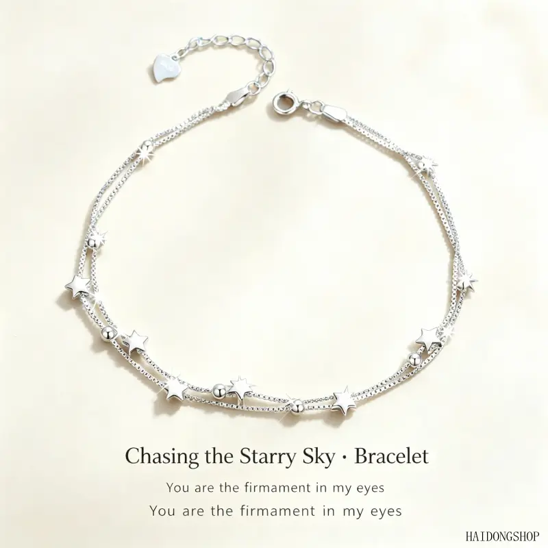 Women Double Layer Stack Bracelet, Plated 925 Silver Dainty Wrist Jewelry With Tiny Five-pointed Star Charms, Minimal Fresh Sweet Accessory, Sentimental Matching Gift For Bestie Daily Campus Casual Spring Summer Outfits,bible,verse bracelet