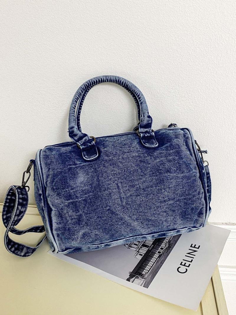 Women's Fashionable Denim Boston Bag, Casual Large Capacity Crossbody Bag for Daily Used, Trendy All-match Commuter Bag, Denim Shoulder Bag, Ladies Purse