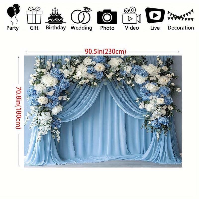 Flower Pattern Wedding Backdrop - Romantic Polyester Backdrop, Wedding Decoration, Birthday Party, Photo Props Background Cloth, Banners, Perfect for Gifts, Dorm & Party Wall Decor
