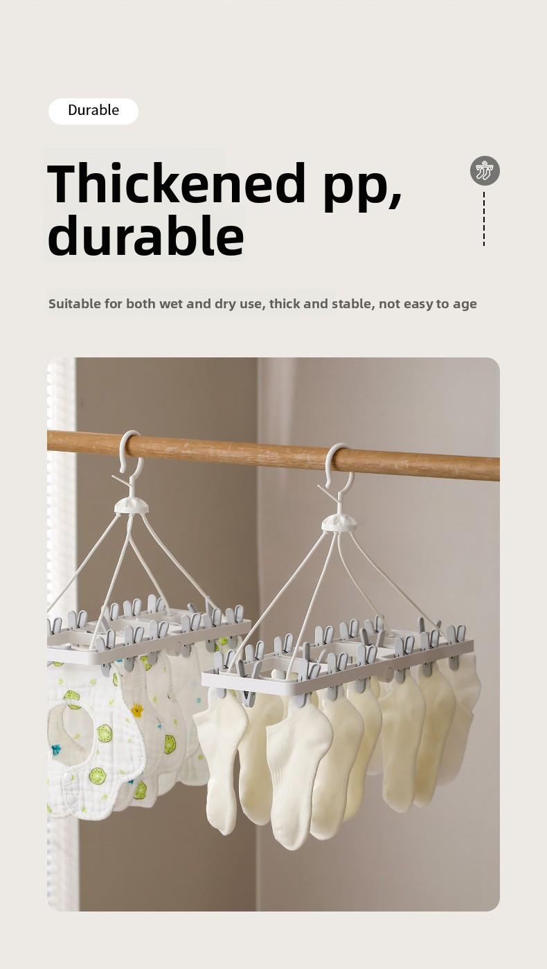 FaSoLa Household Folding Drying Rack, Multi-Clip Sock and Underwear Drying Tool, Multifunctional Windproof 2-in-1 Drying Rack