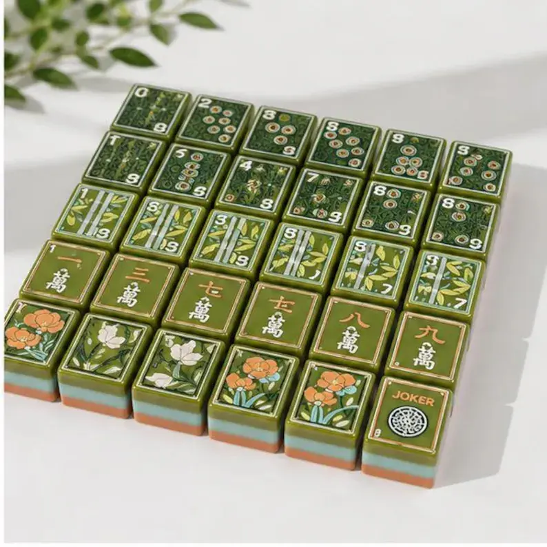 Jade Lotus American Mahjong Set, Retro Botanical Mahjong Tiles, Vintage Game Night Gift, gift for mahjong lover,perfect for father's game & family party game