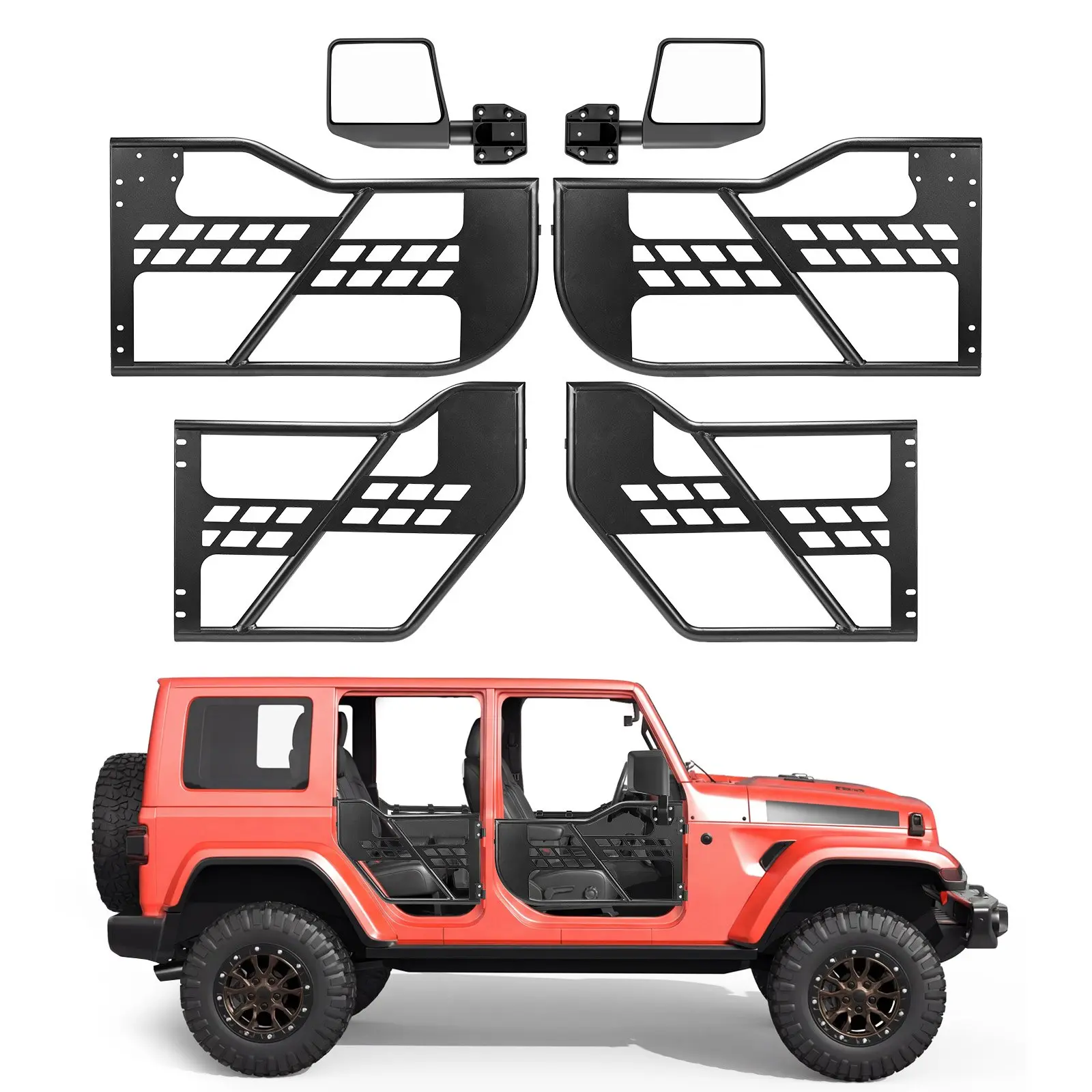 VEVOR Jeep Tube Doors, 4-Door, Compatible with 2007-2018 Jeep Wrangler JK JKU Unlimited, Steel Off Road Front & Rear Tubular Half Doors with DOT Certified Side View Mirrors, Storage Bag & Rubber Pads