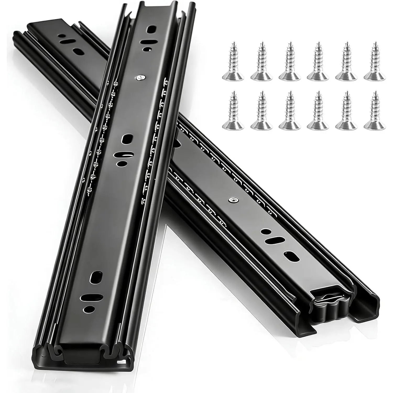 2-Pack Black Zinc-Plated Steel Drawer Slides, 16" Size Drawer Sliding Hardware for Furniture