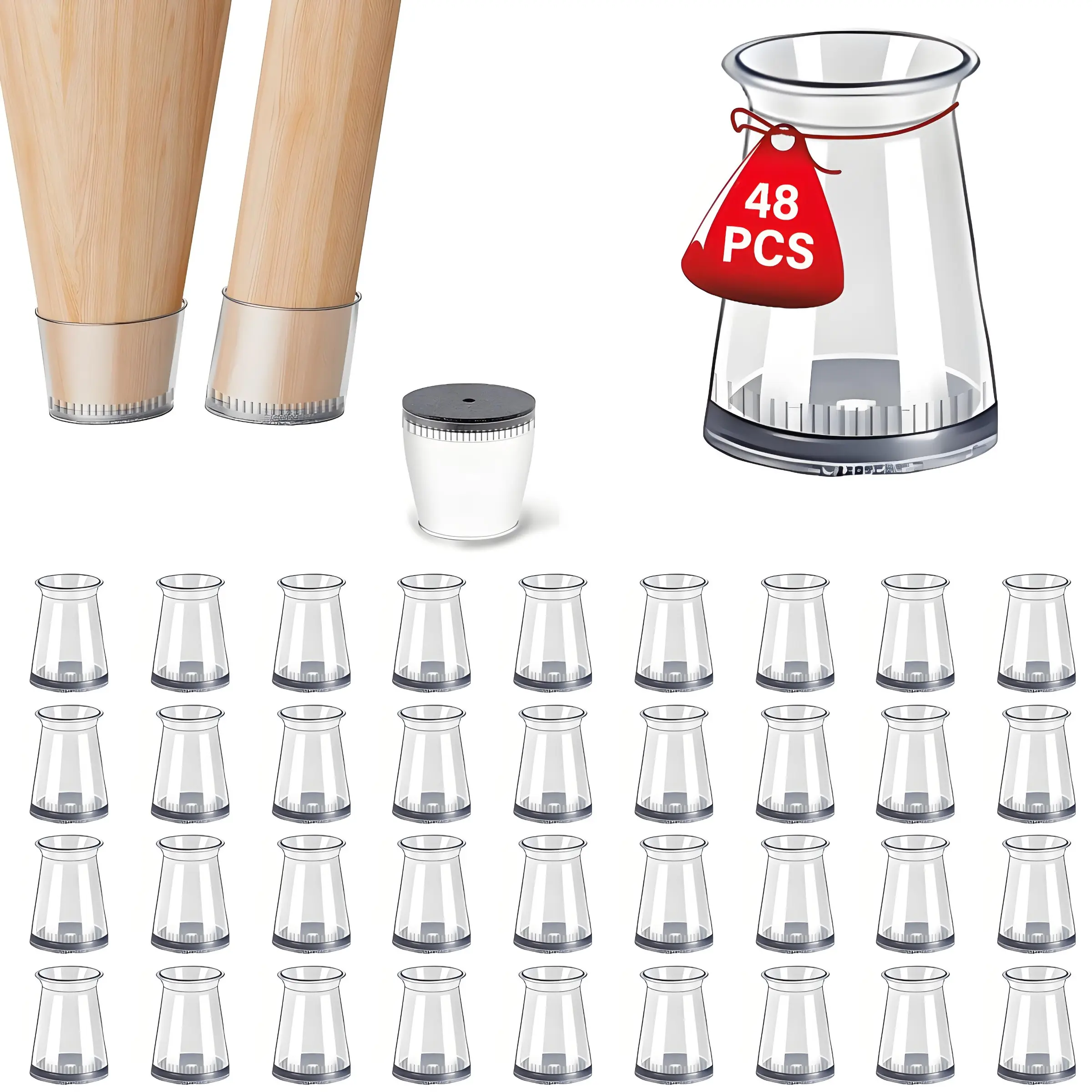 48pcs Transparent Silicone Chair Feet Protectors, Silent Noise Reduction, Floor Scratch Protection, Easy Install, Furniture Decor