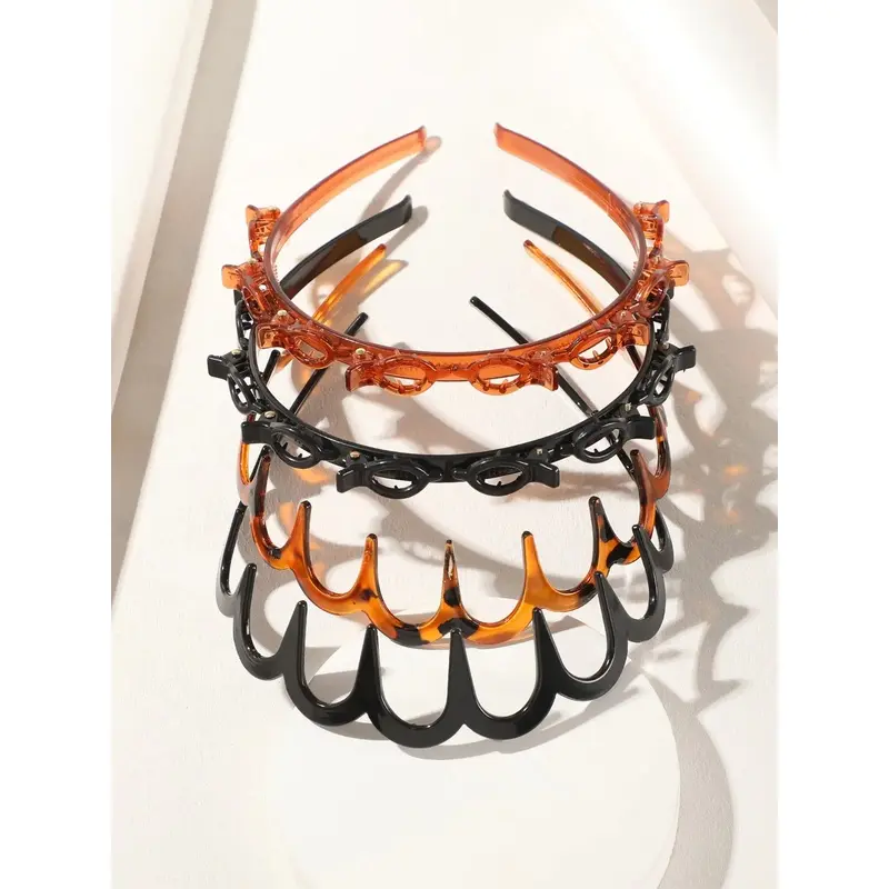 4pcs Wave Hairbands with Teeth, Professional Bang Clips, Non-Slip, Durable, Fashionable, Suitable for Face Washing and Skincare, Women's Hair Accessories, Slip Proof Headbands, Headbands with Clips