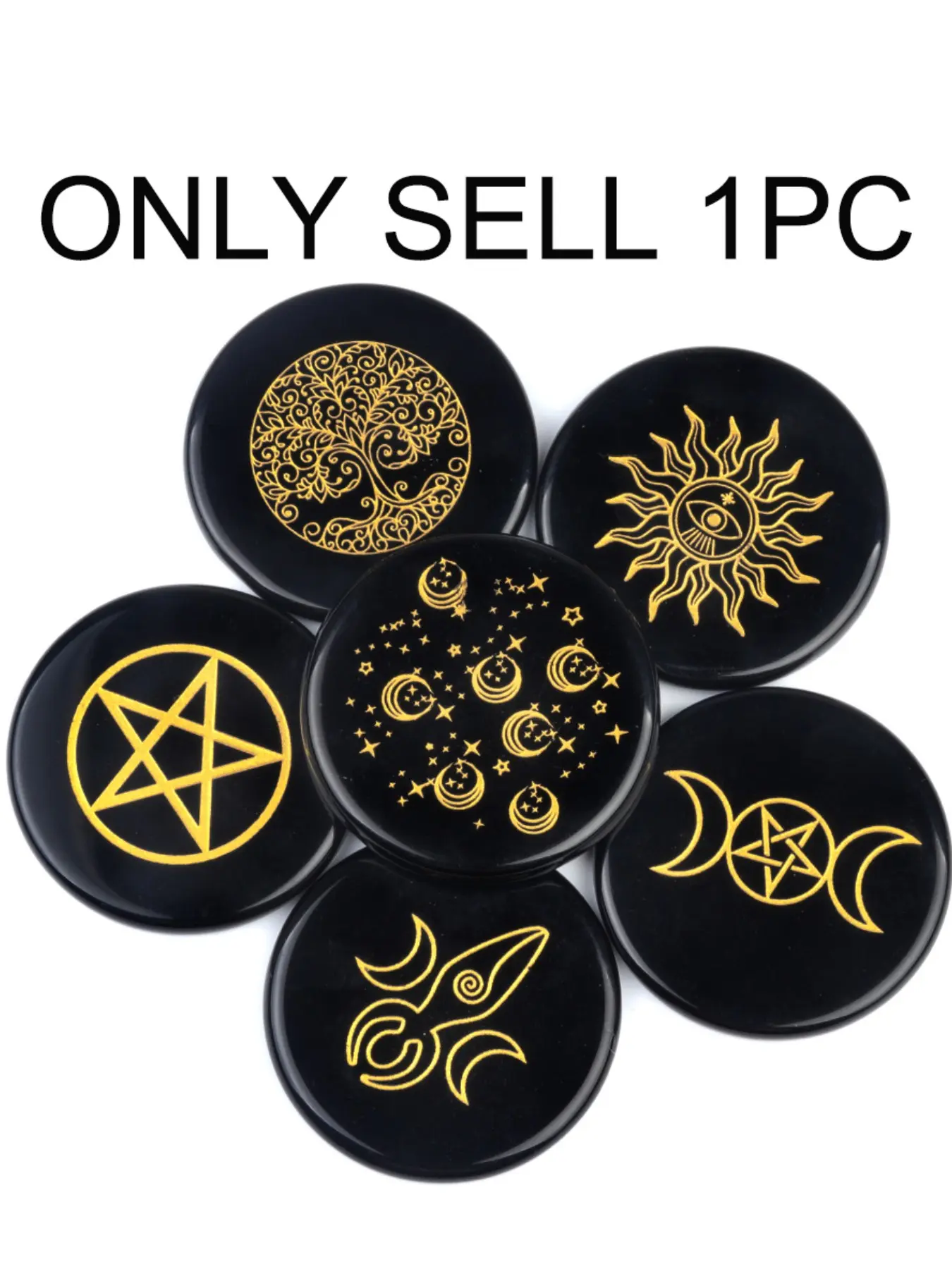 Black Obsidian Star Moon Crystal Disc Tray, Golden Print Natural Stone Coaster Healing Crystal Display Plate