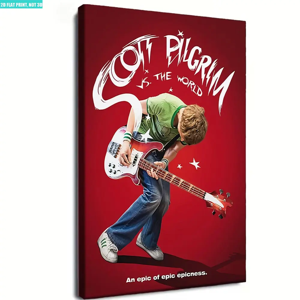 "Scott Pilgrim Vs. The World" Retro Canvas Wall Art - Movie Poster for Bedroom, Dorm, Game Room Decor, 12x18 inches