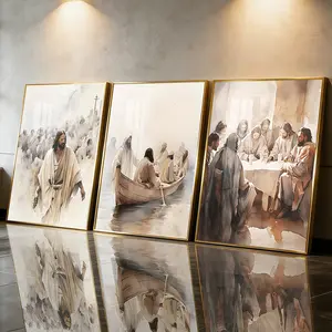 3 Count Aluminum Alloy Frame Canvas, Fashion Poster, Religious Biblical Scene, Modern Living Room Decoration, Light Luxury Family Art, Suitable For Bedroom, Corridor And Office Wall Decor, Gift