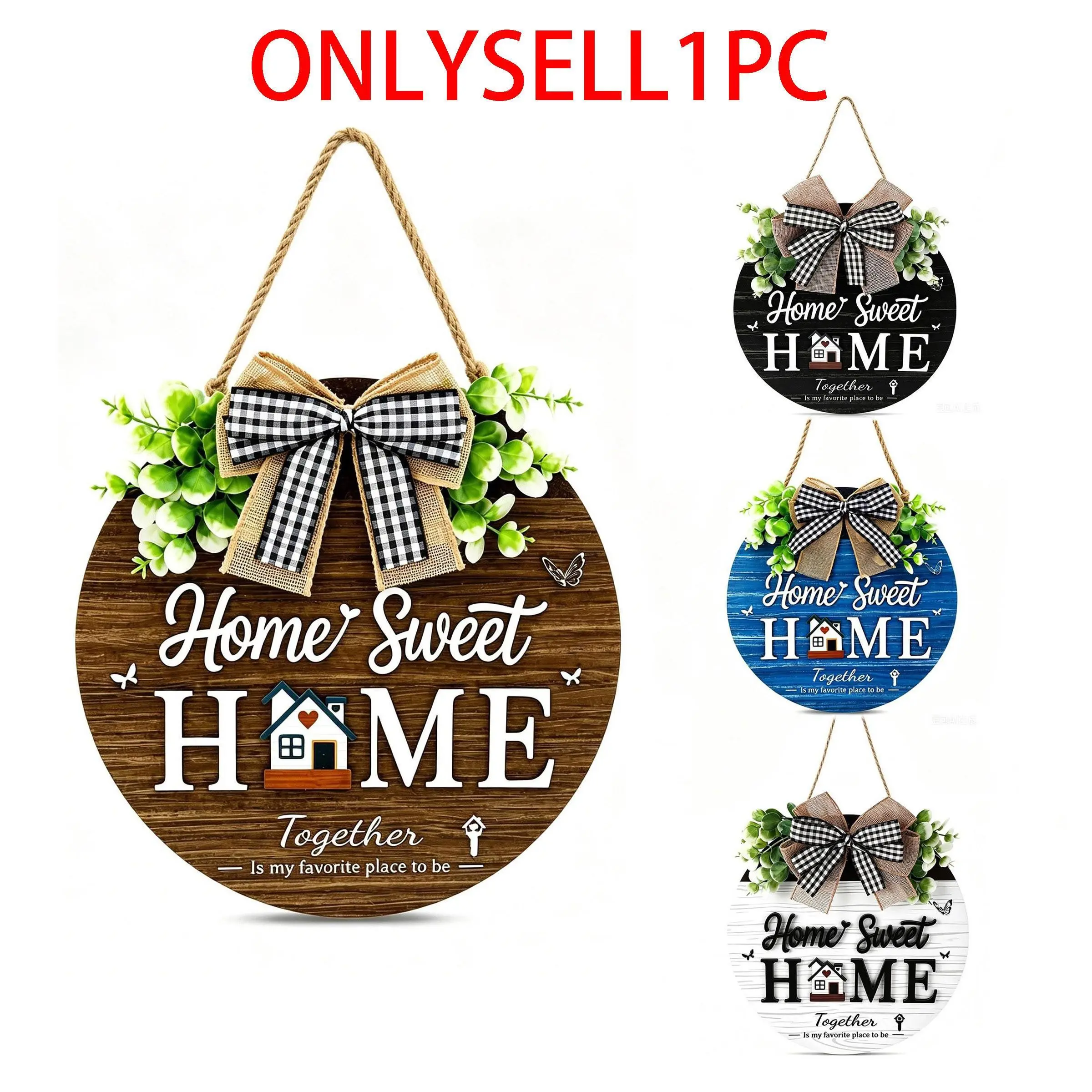 Home Sweet Home Sign, Wooden Welcome Sign for Front Door, 3D Farmhouse Porch Decor, Modern Farmhouse Sign, Rustic Hemp Rope Hanging, Outdoor Wall Decoration, All Seasons