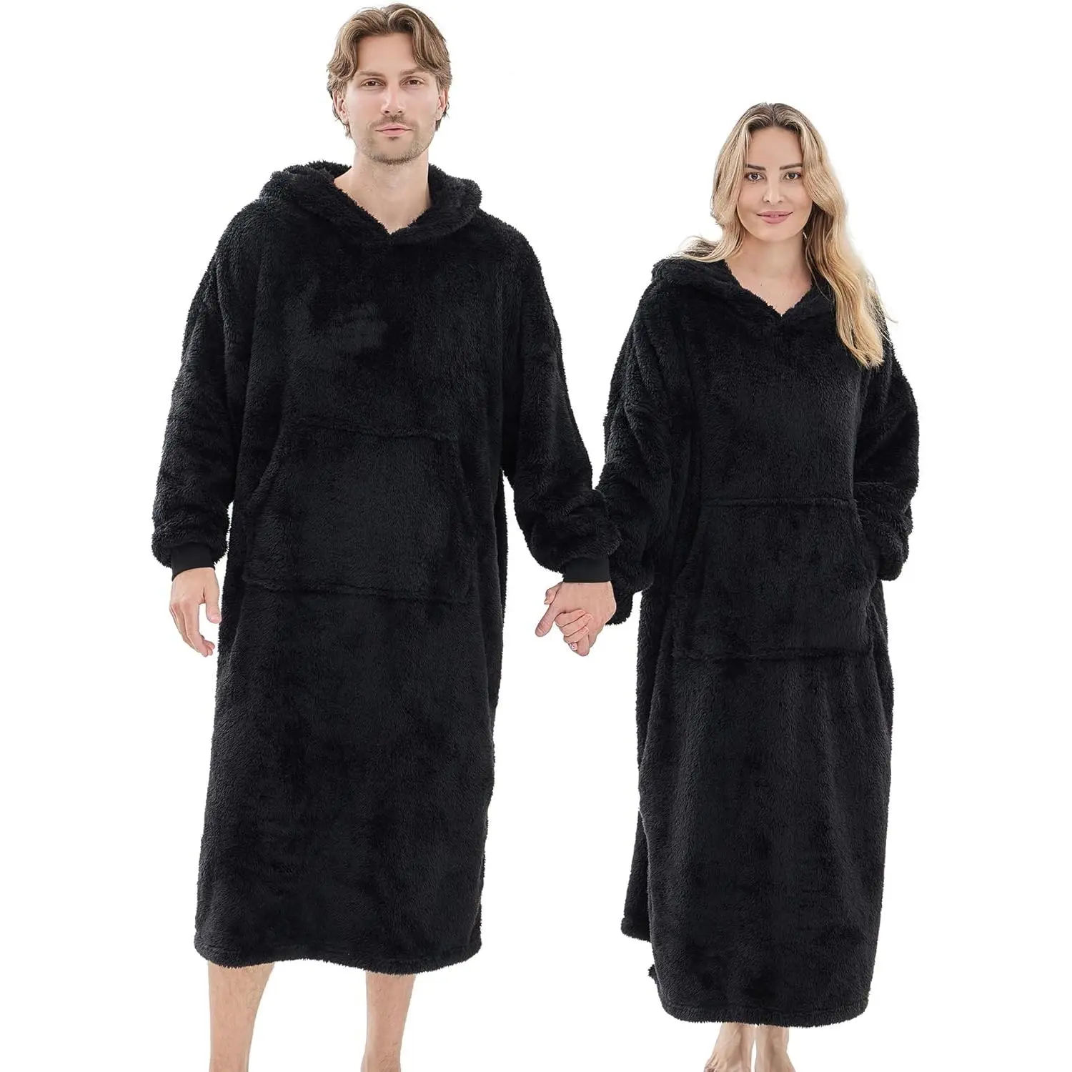 Wearable Blanket Hoodie for Men, Fleece Warm Comfy Hooded Sweatshirt with Pockets & Sleeves Cozy Gift for Adult