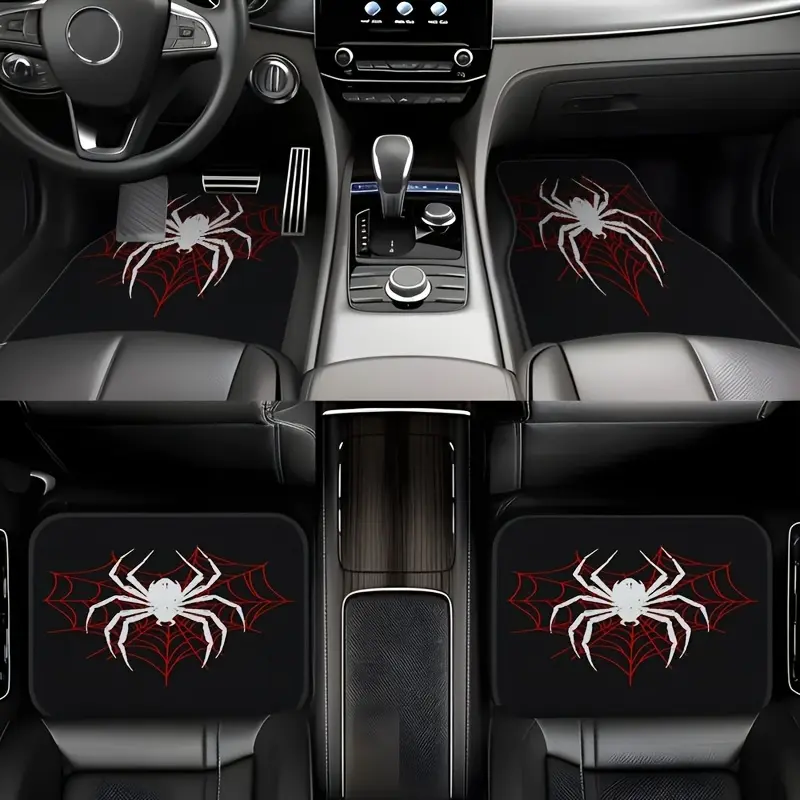 4pcs, Heart Spider Web Cool Style Pattern Car Rubber Mats, Car Mats Set, Automotive Mats, Universal Non-Slip Carpet, Easy to Clean, Pet-Friendly Interior Accessories, Synthetic Rubber Material, Suitable for Front and Rear Vehicle Use