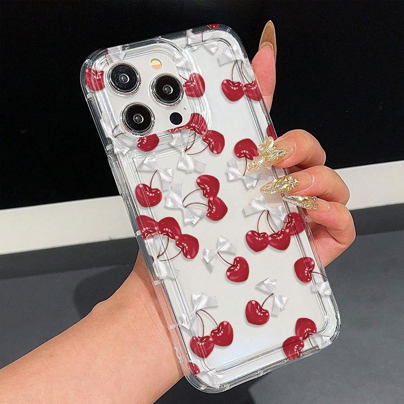 Cherry Pattern Phone Case with Charger Head Cover & Cable Protector & Storage Rope, Protective Anti-drop Phone Case for iPhone 6/7/8/X/XS/XR/XS Max/11/12/13/14/15/16 Pro Max, Casing
