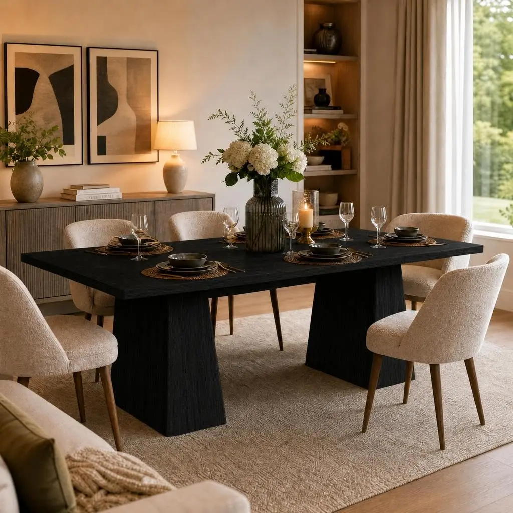 71" Large Size Rectangle Wooden Top Dining Table, Heavy-Duty Metal Base Legs, 6-8 Seat Capacity, Ideal for Kitchen & Dining Room