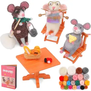 Mouse Family Needle Felting Starter Kit Mice Felting Kit for Beginner Adults with Felting Supplies and Instructions for DIY Felting