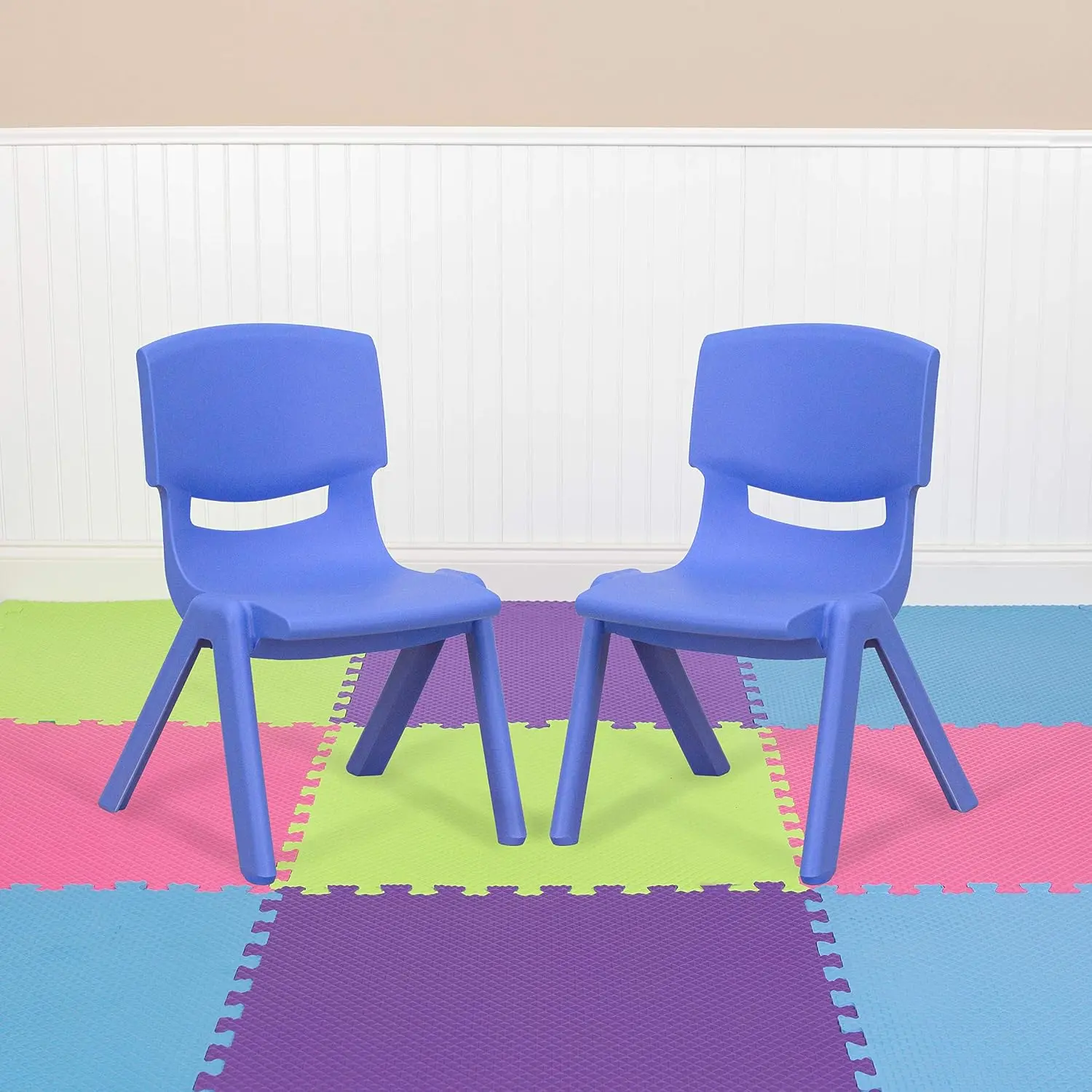 2 Pack Blue Plastic Stackable School Chair with 10.5" H Seat, Preschool Chair
