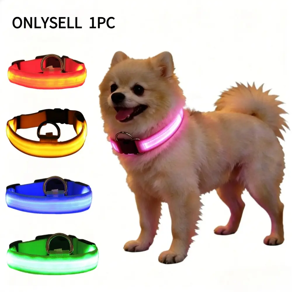 LED Glowing Dog Collar with Pull Tab – Rechargeable & Battery Operated Illuminated Pet Necklace, USB Charging/Replaceable Battery, 7 Colors Light Up Night Safety Collar for Small Medium Large Dogs