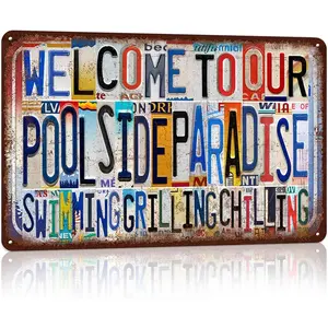 Vintage Pool Paradise Wall Decor Metal Sign - Swimming & BBQ Leisure