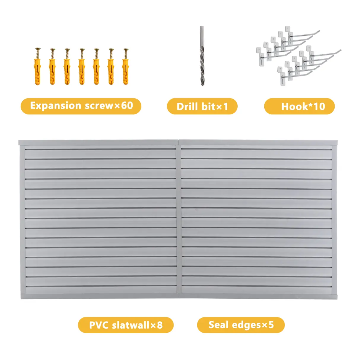 Heavy Duty PVC Slatwall Garage Organizer - 8ft x 4ft Section with 10 Panels, Industrial-Strength Wall-Mounted Tool Rack System, Charcoal Dark Grey