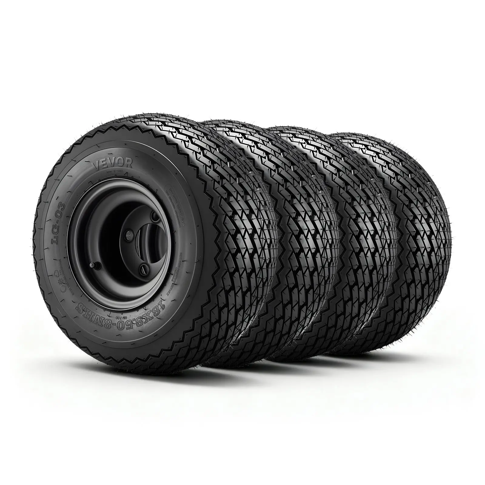 Golf Cart Wheels, 8" 18x8.50-8 Black Steel Golf Cart Tires and Wheels Combo (Set of 4) Fit Club Car, EZGO, Yamaha, 4 Ply Rubber 4-Lug Lawn Mower Tires Rims Assembly, 800 lbs Load, All-Terrain