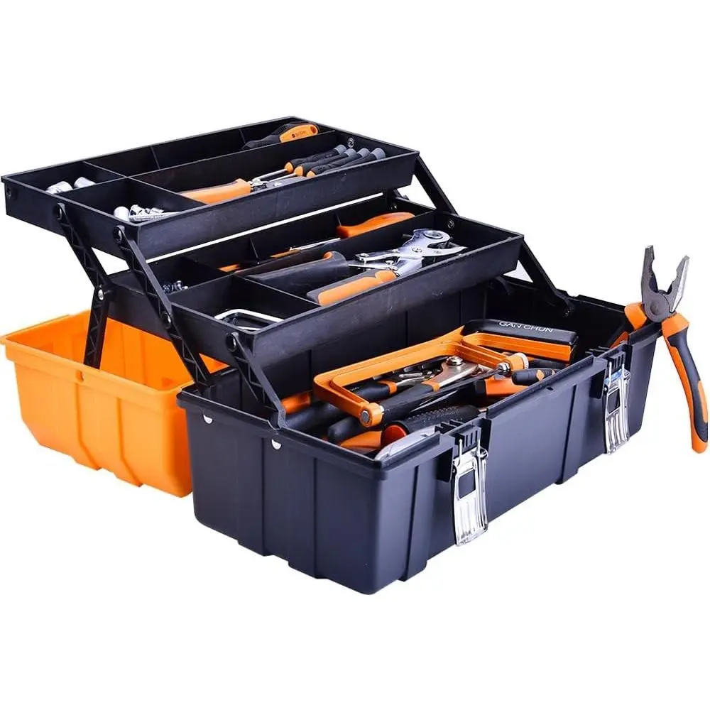 16-Inch Three-Layer Plastic Storage Box Organizer with Handle, Multipurpose Tool Sewing Case for Art Craft and Cosmetic