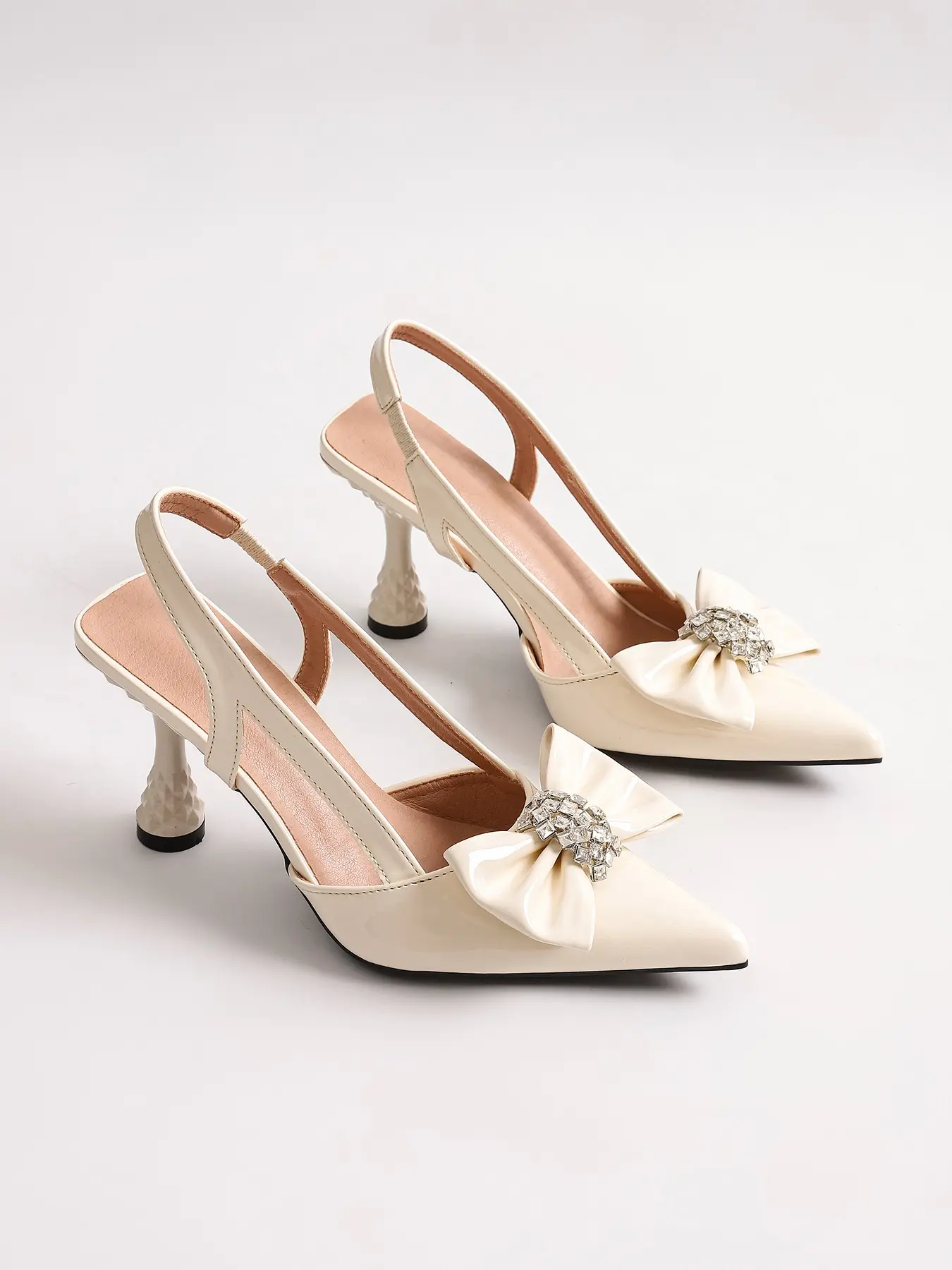Summer New Fashion Women's High Heel Shoes, Bow Knots Heels, Diamond Bow Decoration Pointed Toe Slip-On, Comfortable and Lightweight for Office and Travel