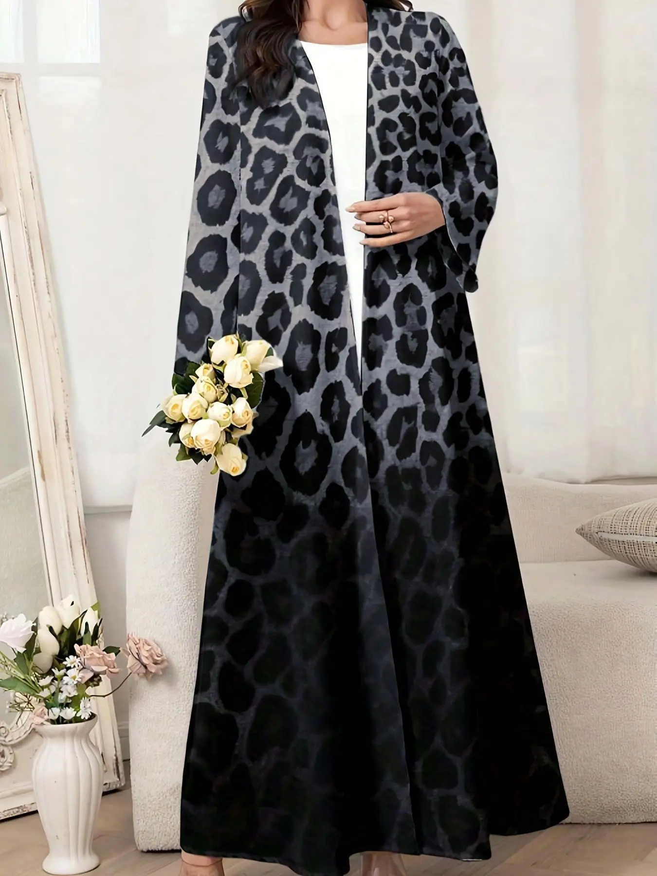 Ethnic Style Vintage Geometric Print Loose Long Robe, Middle East Dubai Travel Wear, Casual Outerwear, Beach Coverups, Lazy Foreign Aesthetic