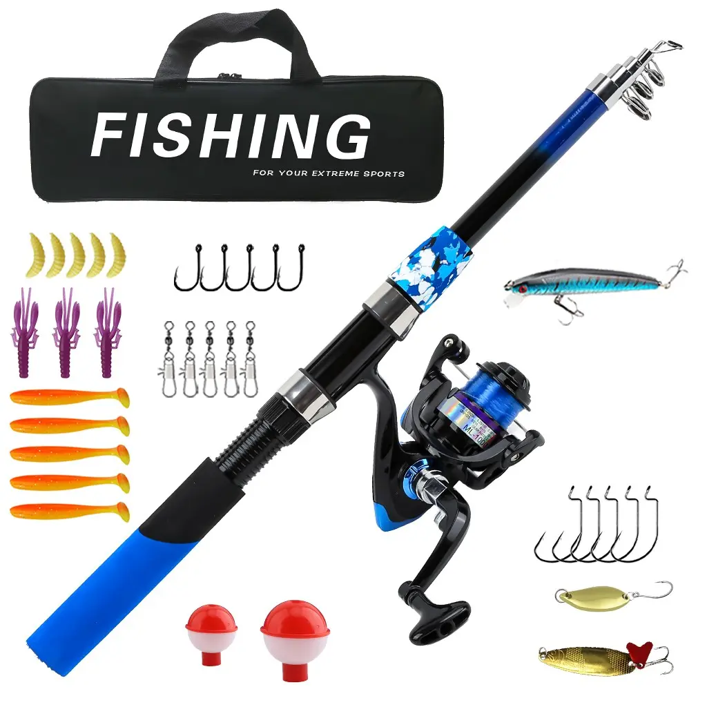 1.8m Telescopic Fishing Rod Set, Portable Spinning Reel, Pre-Tied Line, Complete Lure Hooks, Fishing Rod and Reel Combo, Ideal for Outdoor Fishing