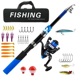 1.8m Telescopic Fishing Rod Set, Portable Spinning Reel, Pre-Tied Line, Complete Lure Hooks, Ideal for Outdoor Fishing